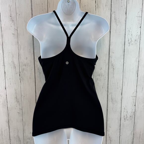 Lululemon Black Power Y Tank Luon Coolmax Built-in Bra Medium Support Size 8 - Picture 4 of 13